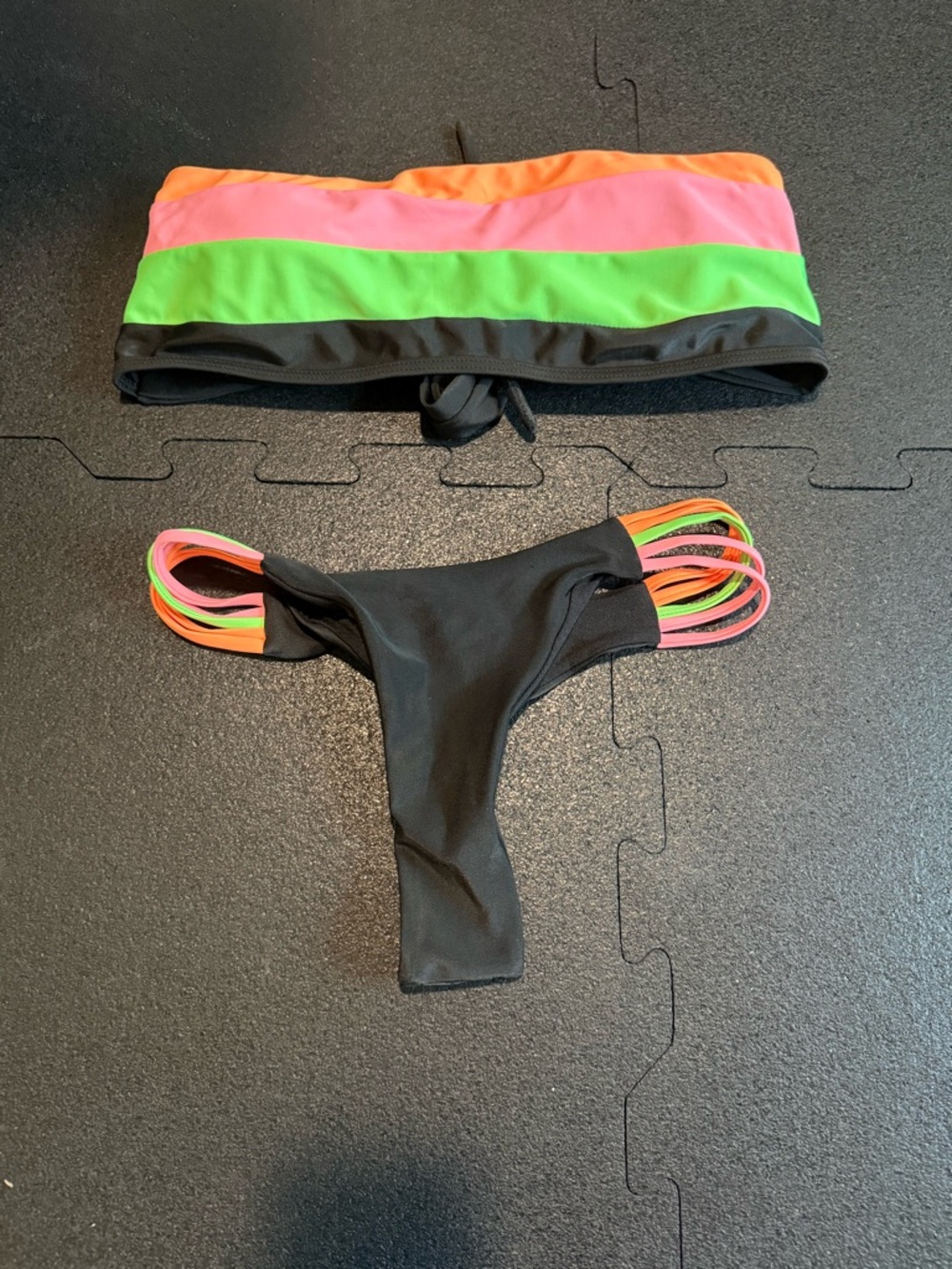 Women’s Black Bikini Set with Neon Stripes